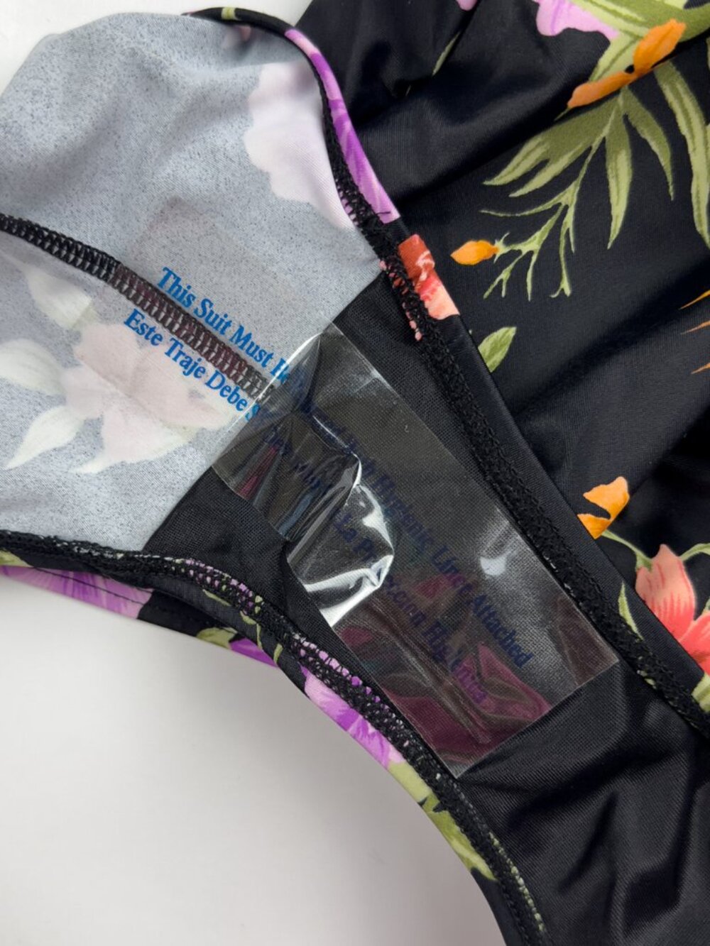 Shade & Shore Black Tropical Floral Bandeau One Piece Swimsuit Ruched Small NWT - Picture 7 of 14
